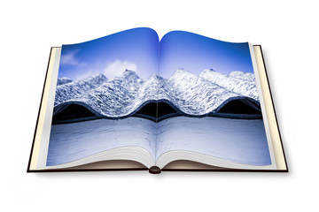 Opened photobook with image of a dangerous asbestos roof