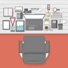 workplace elements set - top view - flat design