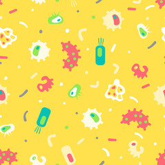 Seamless pattern of bacteria, virus, cells, germs