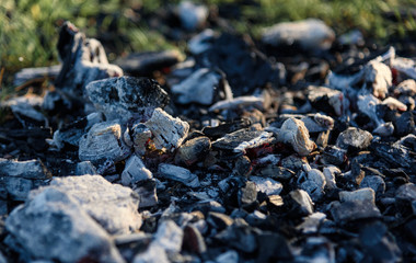 Texture embers after fire closeup