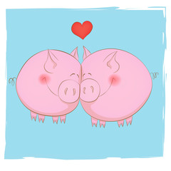 illustration of pig lovers together