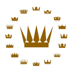 Set of golden crowns. Vector Icons