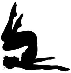  Silhouette of a woman in a stretching pose on a white background