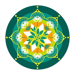 colorful mandala pattern of lotus flowers in a circle design