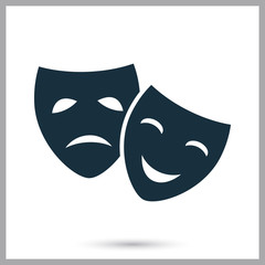Drama and comedy masks icon on the background