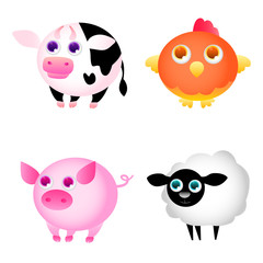 Set of isolated Farm Animals. Game Design. Vector illustration
