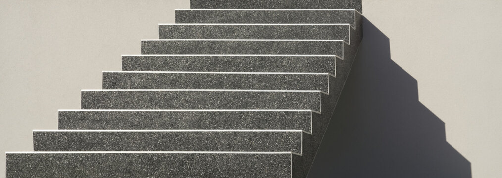Freitragende Au&szlig;entreppe aus Beton mit dunkler Kieselbeschichtung im Panoramaformat
Self-supporting external staircase made ​​of concrete with dark gravel coating in panorama format