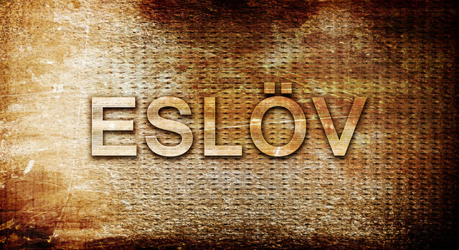 Eslov, 3D rendering, text on a metal background