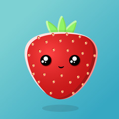 Obraz premium Vector Illustration. Strawberry, kawaii, cartoon style. The expression of emotions for design, art work, design cards and web pages.