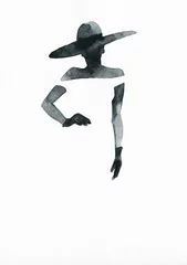 Stickers pour porte Visage aquarelle femme avec une robe élégante. illustration abstraite aquarelle