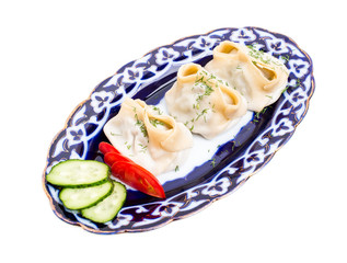 Traditional uzbek manty dumplings with lamb.
