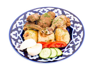 Delicious baked meat mix with garnish.
