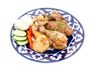 Delicious baked meat mix with garnish.
