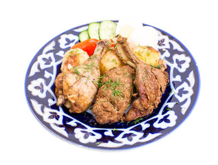 Delicious baked meat mix with garnish.