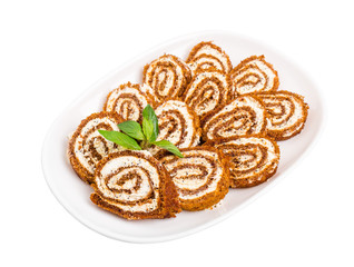 Delicious swiss roll with cream cheese.