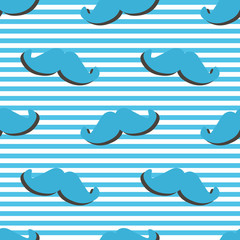Flat design, vector hipster moustache and stripes seamless pattern background.