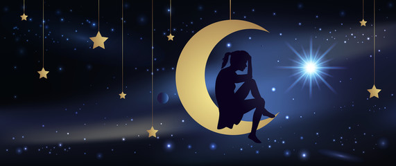 Amour Lune Ciel étoiles Femme Buy This Stock Vector