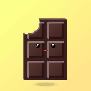 Vector illustration. Bitten chocolate, kawaii, cartoon style. The expression of emotions for design, art work, design cards and web pages.