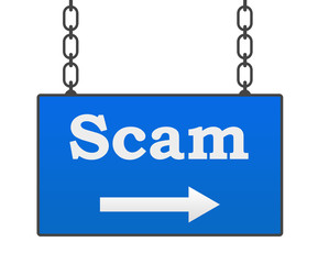 Scam Blue Hanging Signboard 
