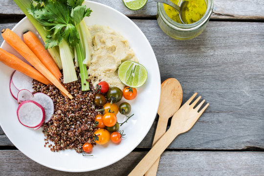 Quinoa with celery,carrot and hummus salad