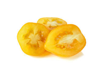 yellow cherry tomatoes on white background