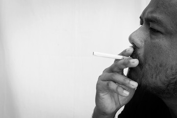  Young man  smoking,black and white tone