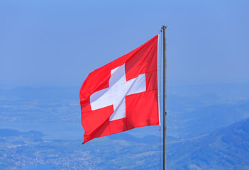 Swiss flag on the top of Mt. Stanserhorn