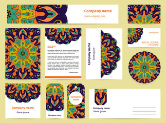 Stationery template design with blue mandalas.