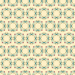 Vector seamless pattern with ornate elements in Art Nouveau or Modern style on the beige background. Art Nouveau objects for decor. Vintage background in contour style for retro design.