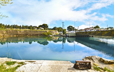 landscape of Corinth canal - part of the Isthmus of Corinth Greece