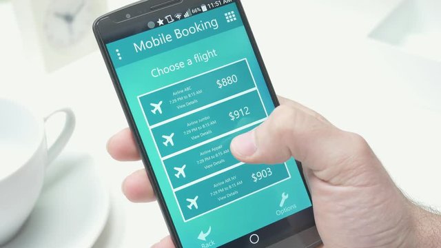 Booking a plane ticket directly on a smartphone.