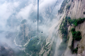 View of the cable cars on Mount Hua or Hu&agrave; shān, near Huayin in Shaanxi province. One of the Five Great Mountains of China, and has a long history of religious significance.