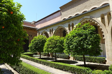 Fototapeta na wymiar Orange Trees in the Aljaferia Palace, Zaragoza