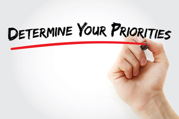 Hand writing Determine your Priorities with marker, business concept background