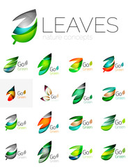 Abstract geometric leaves, company logo collection, nature icon set