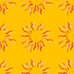Cute and funny sunny pattern. Sun. Yellow background. Wallpaper.