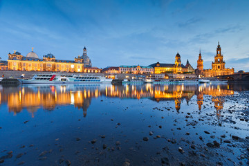 Fototapeta premium View of the old town of Dresden over river Elbe, Germany.