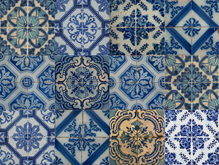 Collage of blue pattern tiles in Portugal