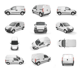 12 different view of pickup car on white background - mock up. Easy ad some creative design or logo on this blank space. 3D Illustration © pozitivo