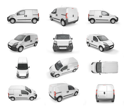 12 different view of pickup car on white background - mock up. Easy ad some creative design or logo on this blank space. 3D Illustration