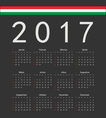 Square black Hungarian 2017 year vector calendar