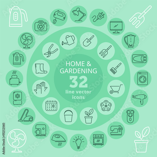 Household Appliances And Gardening Icon Set Kitchen Equipment