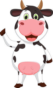 Cute cow cartoon waving 