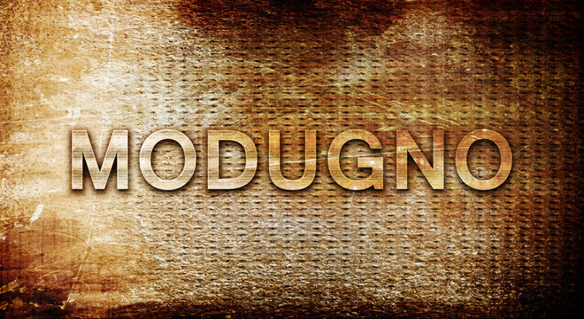 Modugno, 3D rendering, text on a metal background