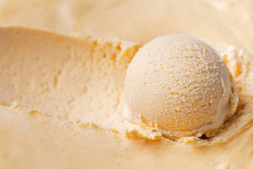 Homemade vanilla, caramel ice cream Close up