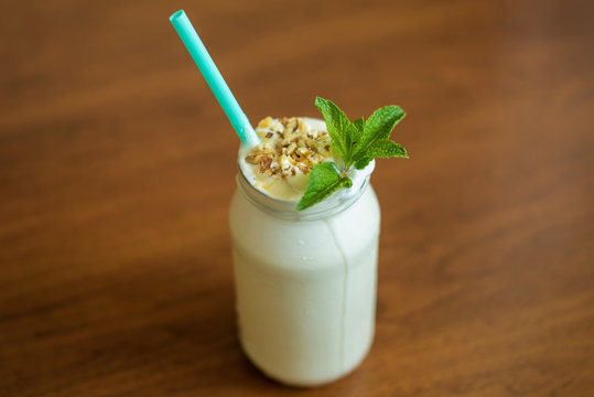 ice cream cocktail with mint and nuts