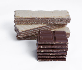 waffles and chocolate isolated on white background