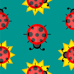 Colorful seamless pattern: ladybug and flower.