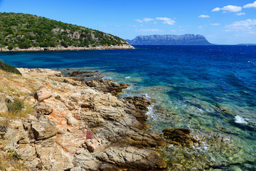 Golfo Aranci in Sardinia, with Tavolara island in background, Italy