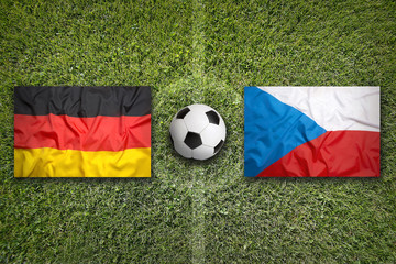 Germany vs. Czech Republic flags on soccer field